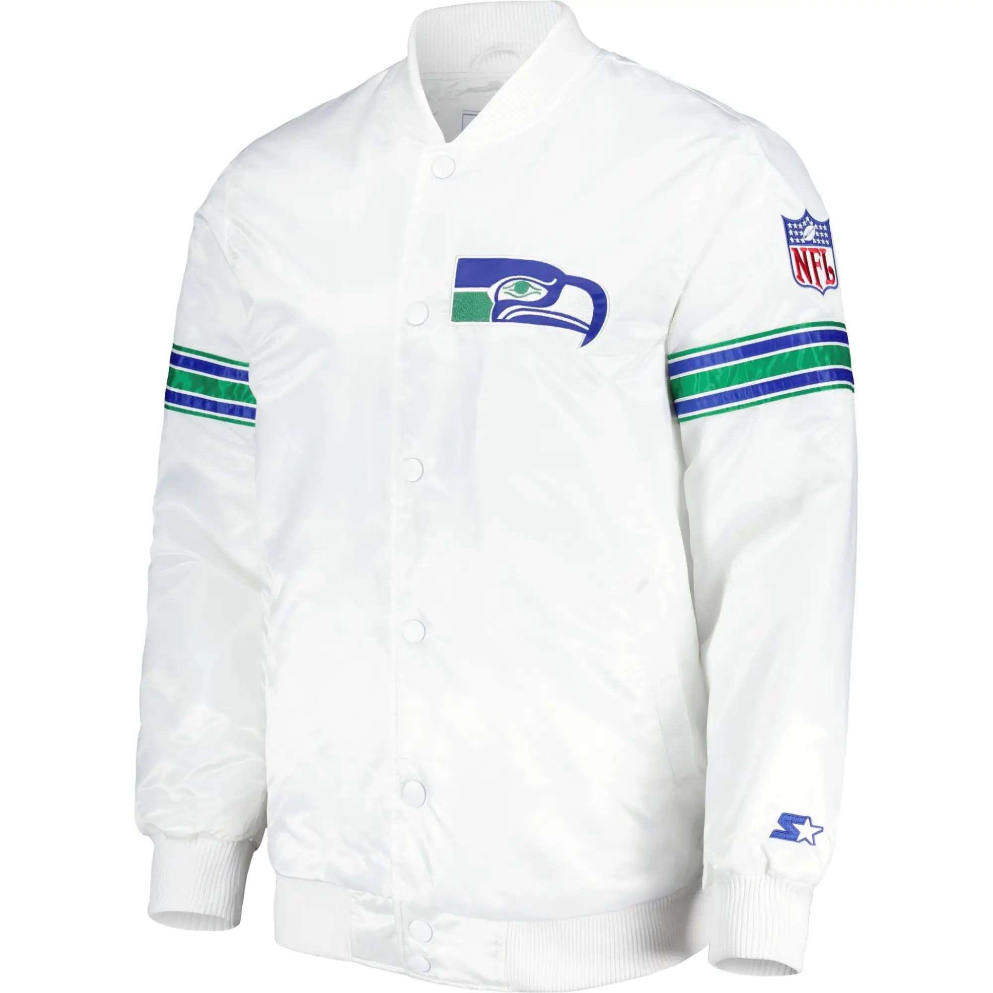 Seattle Seahawks Power Forward Classic White Rib Satin Varsity Jacket