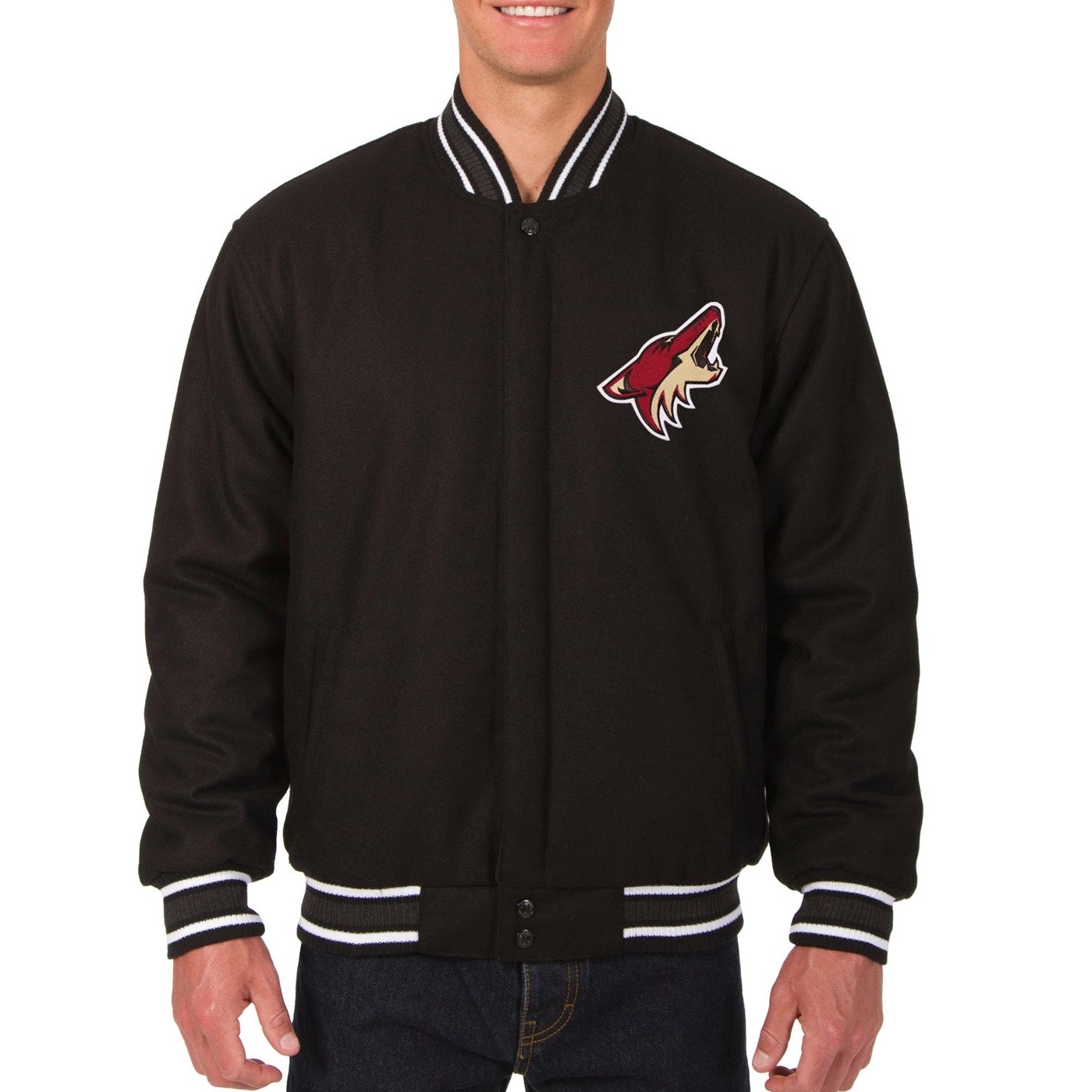 Arizona Coyotes One Color Rib Knitted Black Wool Varsity Jacket