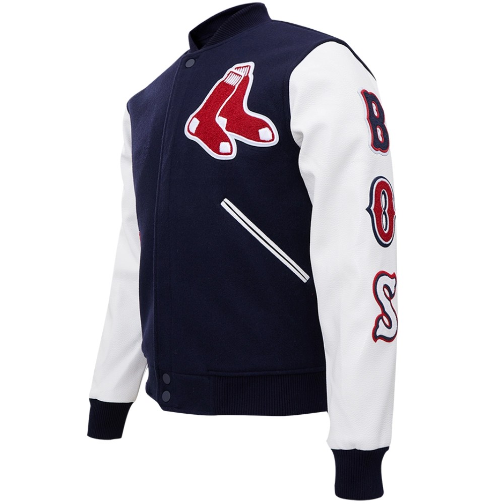 Boston Red Sox Wool & Leather Full-Snap Navy Blue Varsity Jacket 
