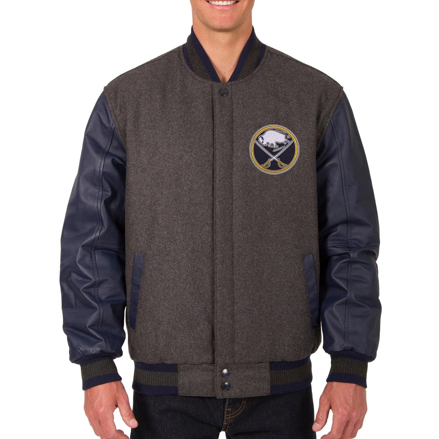 Buffalo Sabres Two Tone Rib Knitted Wool & Leather Varsity Jacket