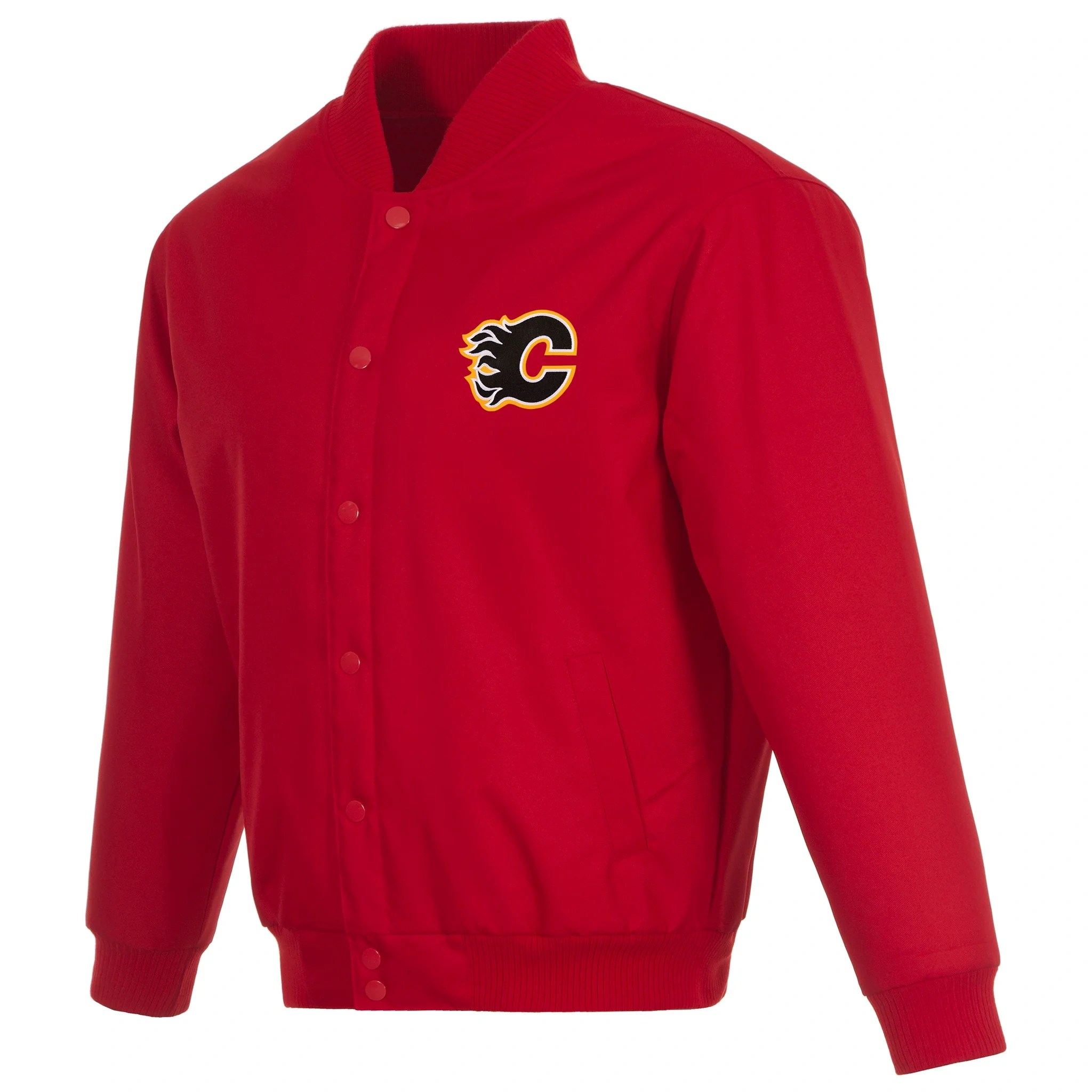 Calgary Flames One Color Embroidered Red Poly Twill Varsity Jacket