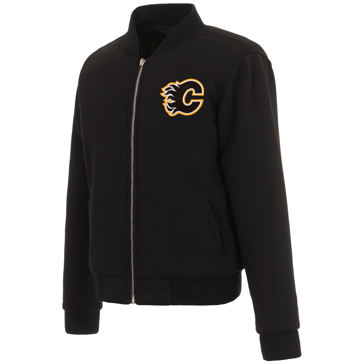 Calgary Flames Full-Zip Full Black Wool Varsity Jacket
