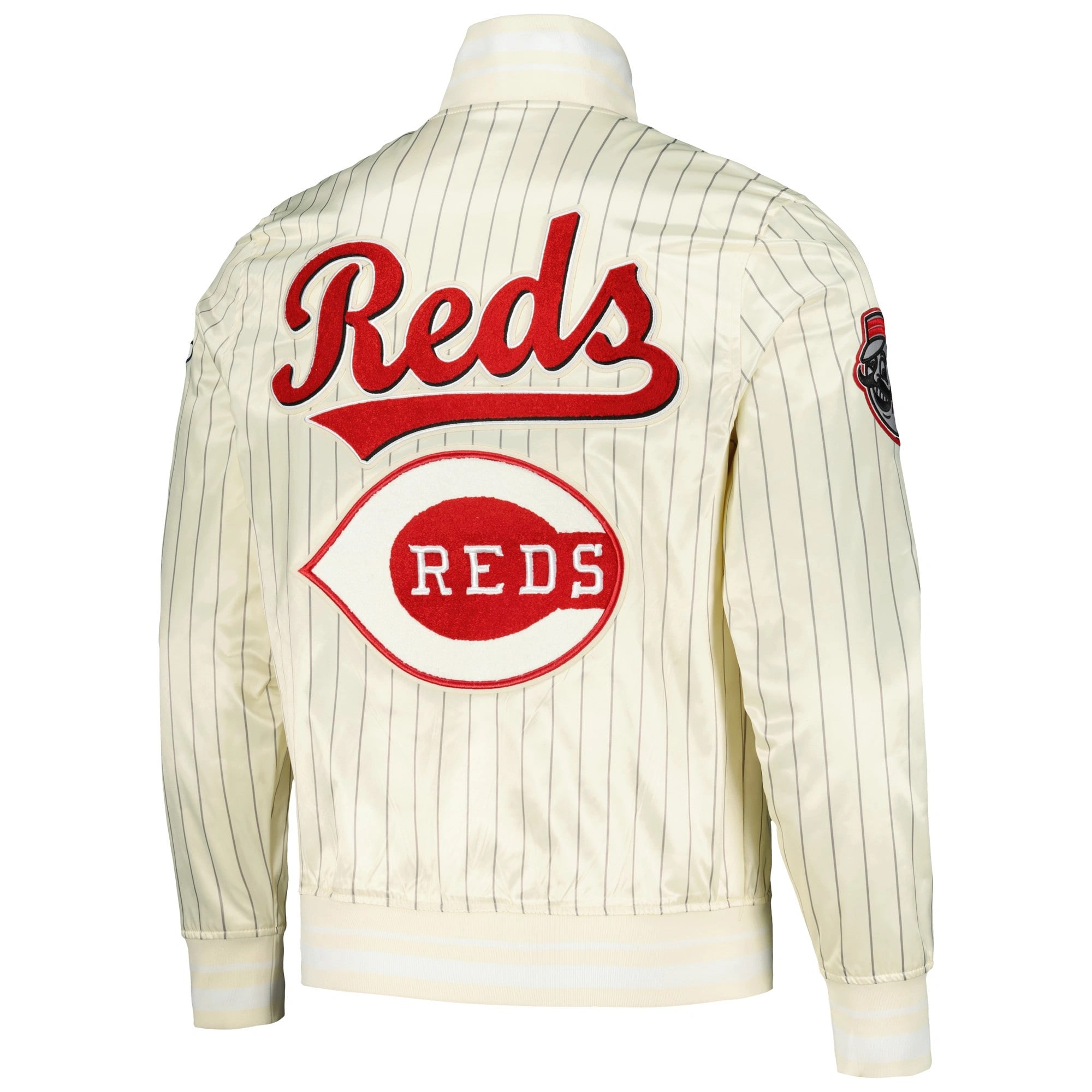 Alternative view of Cincinnati Reds Retro Classic Classic Rib Knitted Full-Snap Satin Varsity Cream Jacket