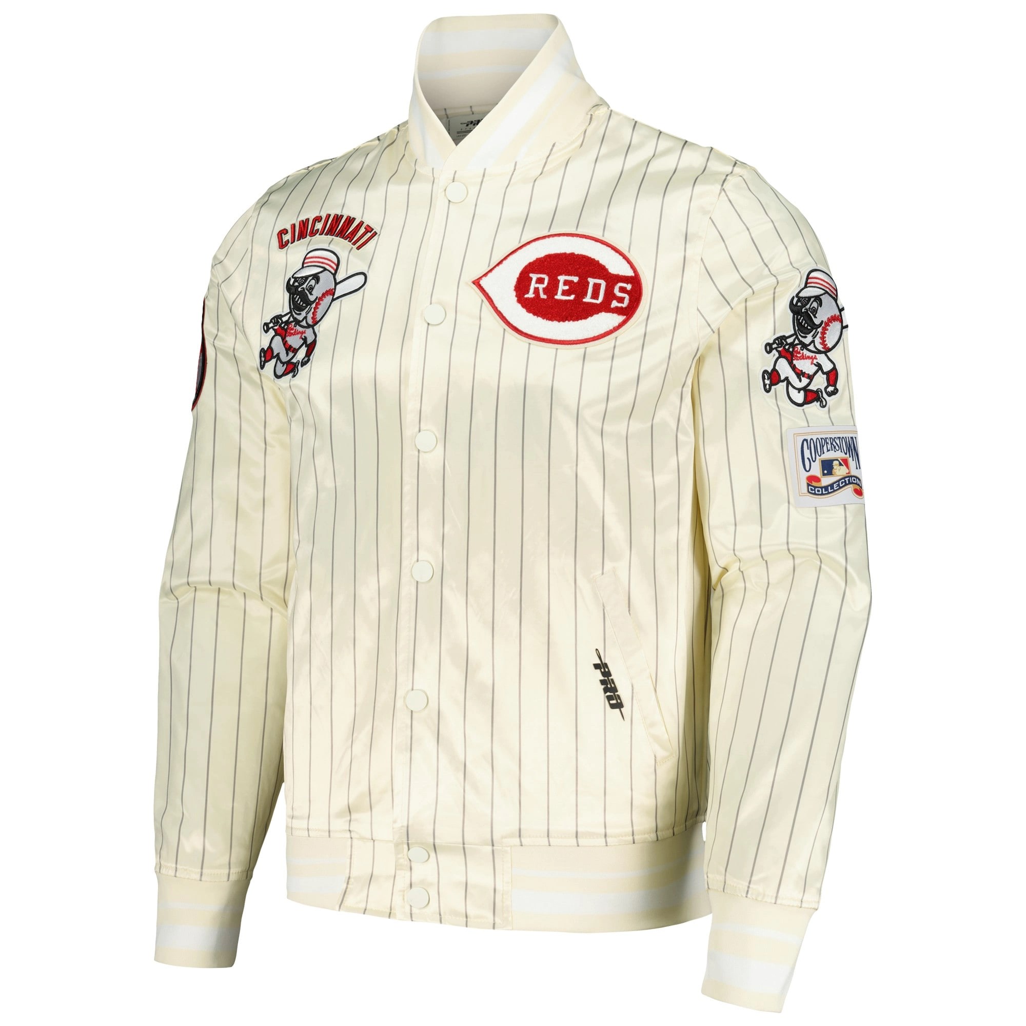 Cincinnati Reds Retro Classic Classic Rib Knitted Full-Snap Satin Varsity Cream Jacket