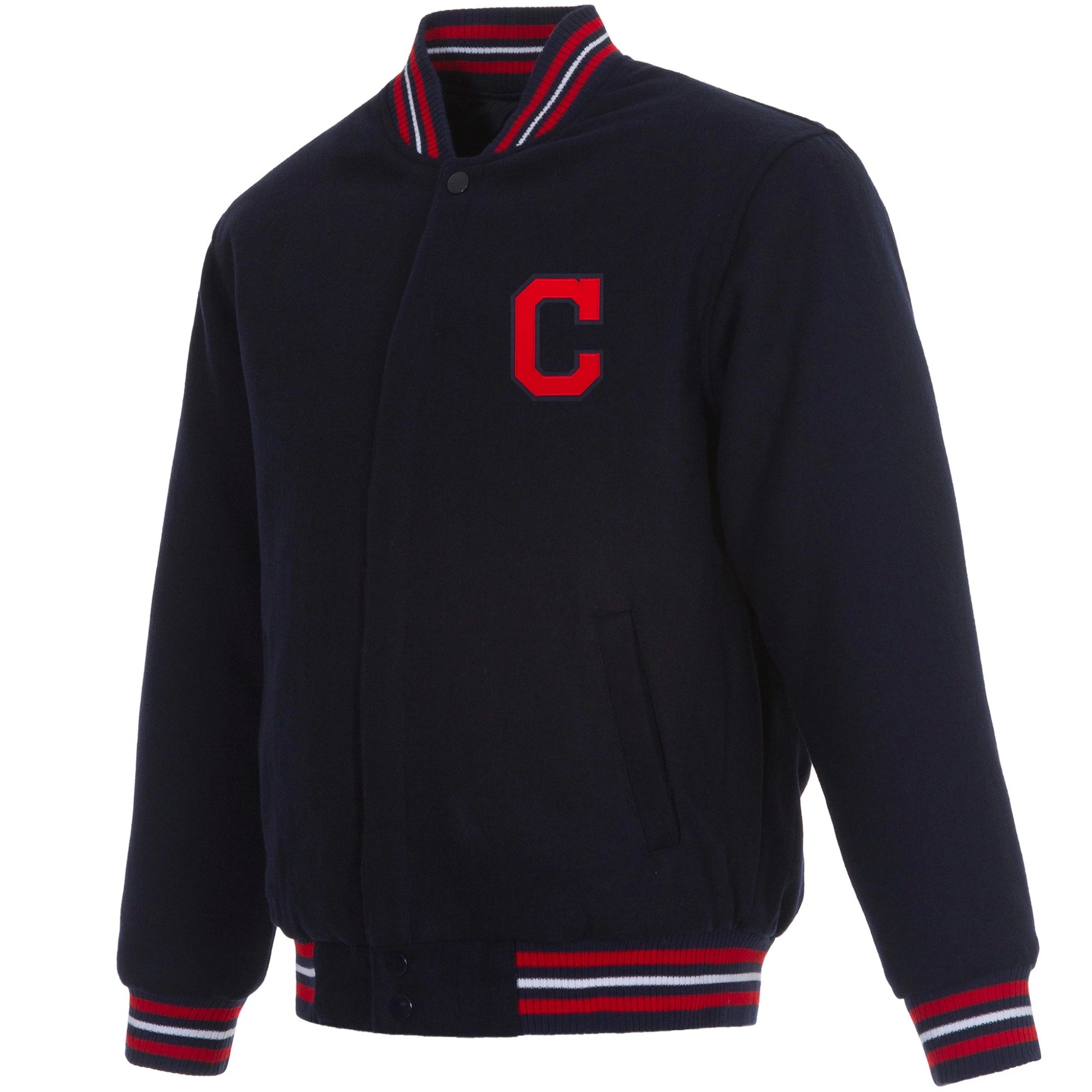 Cleveland Indians One Color Classic Rib Knitted Wool Varsity Navy Jacket