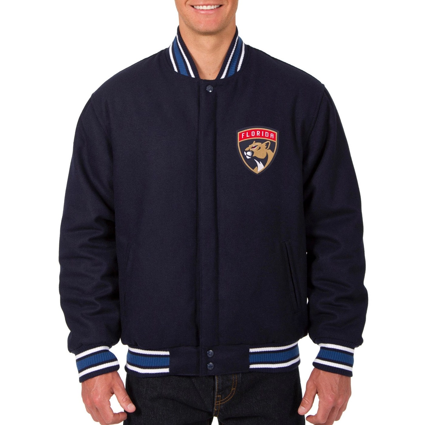 Florida Panthers One Color Classic Rib Knitted Wool Varsity Jacket