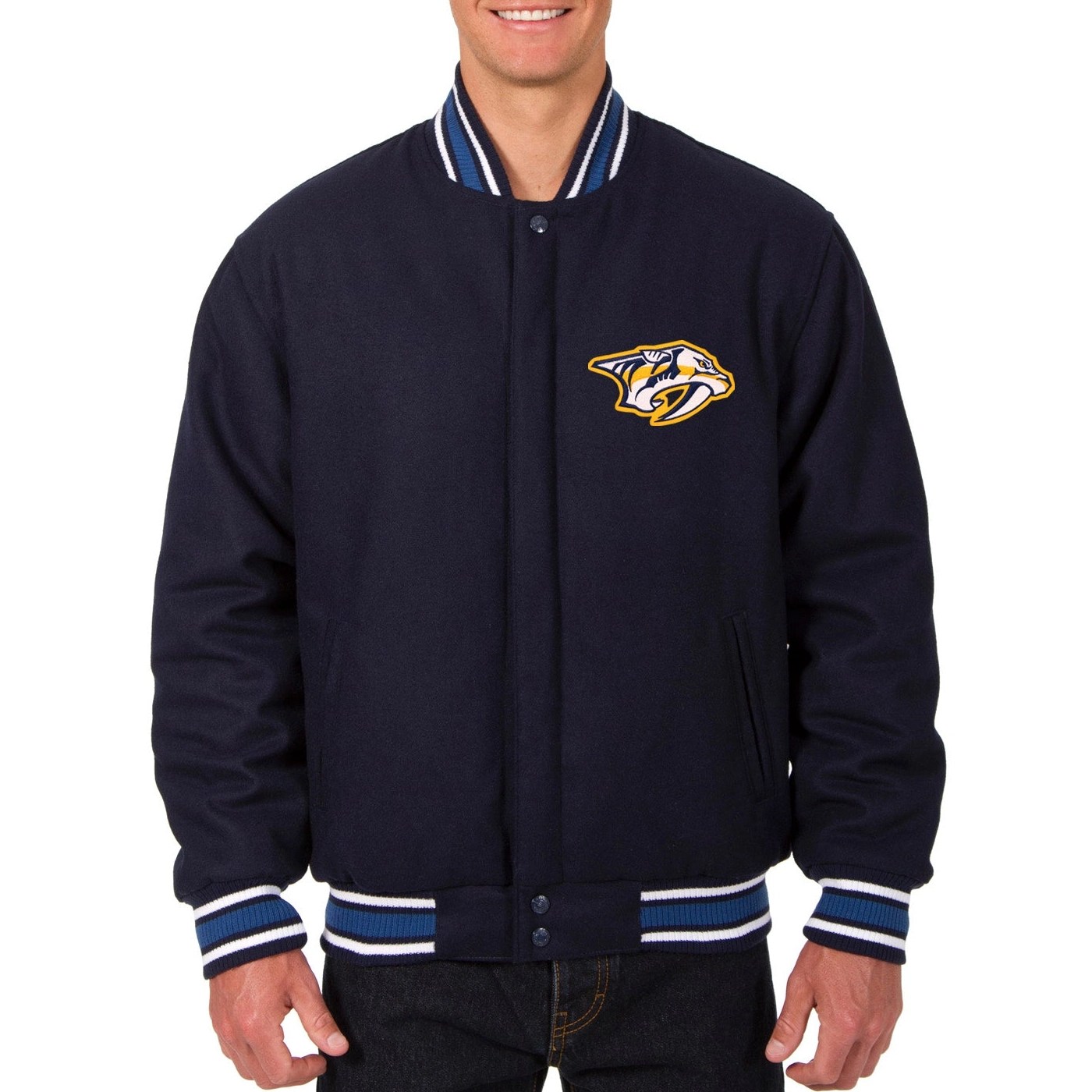 Nashville Predators One Color Navy Wool Varsity Jacket