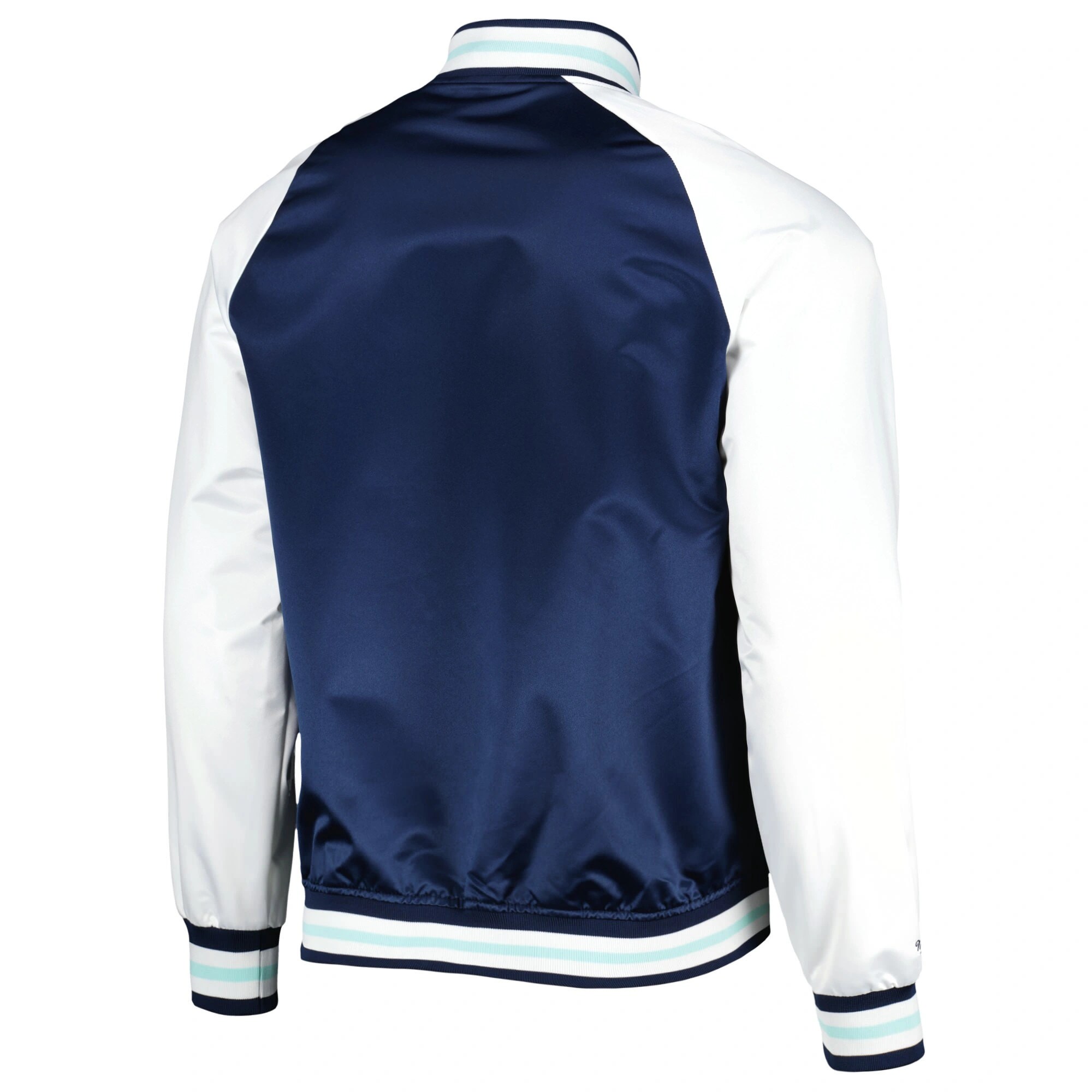 Alternative view of Seattle Kraken Primetime Navy & White Raglan Satin Varsity Jacket