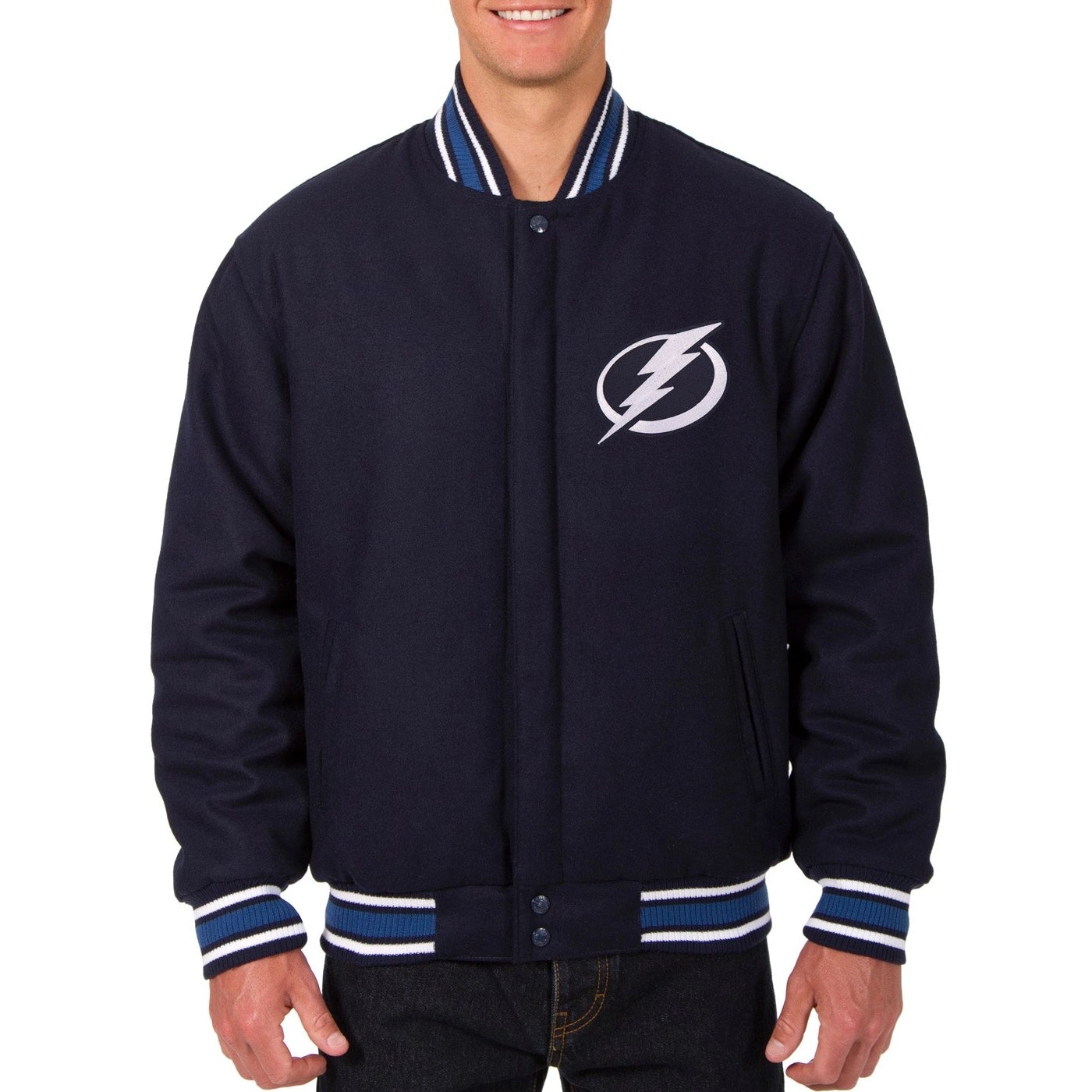 Tampa Bay Lightning One Color Rib Knitted Navy Wool Jacket