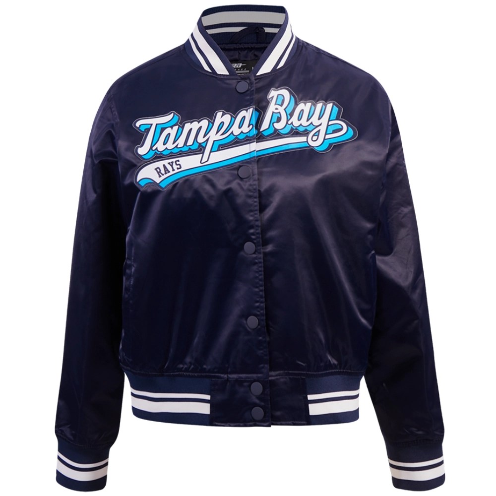 Tampa Bay Rays Women's Script Tail Full-Snap Satin Varsity Jacket