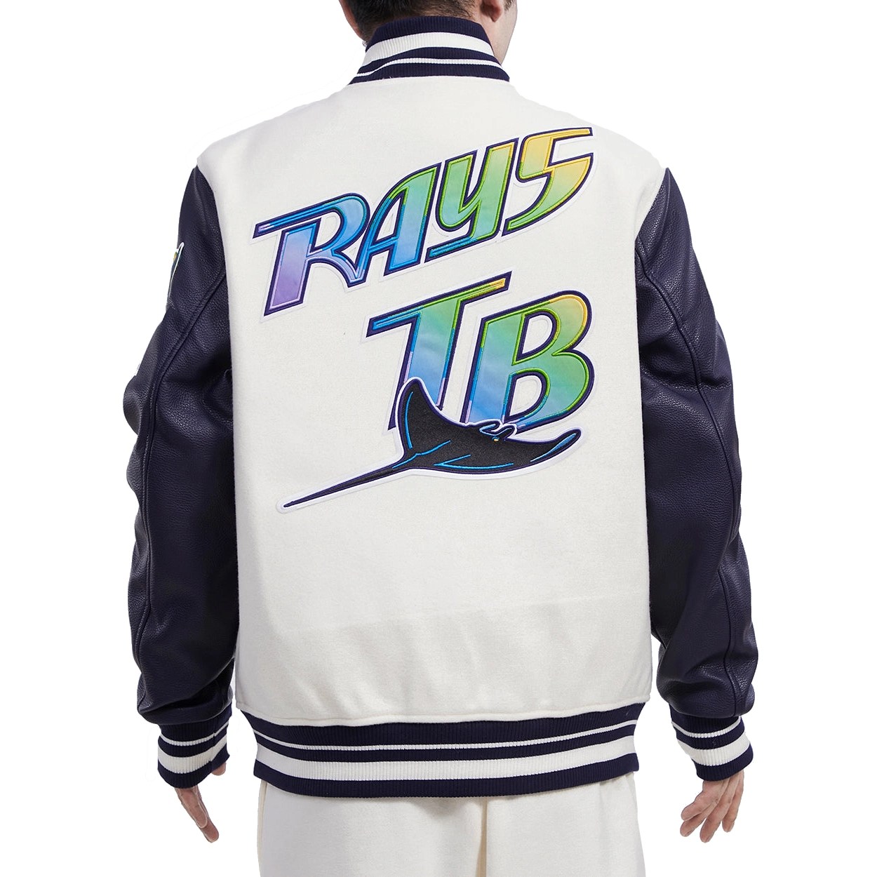 Alternative view of Tampa Devil Rays Retro Classic Wool & Leather Varsity Jacket - White/Navy