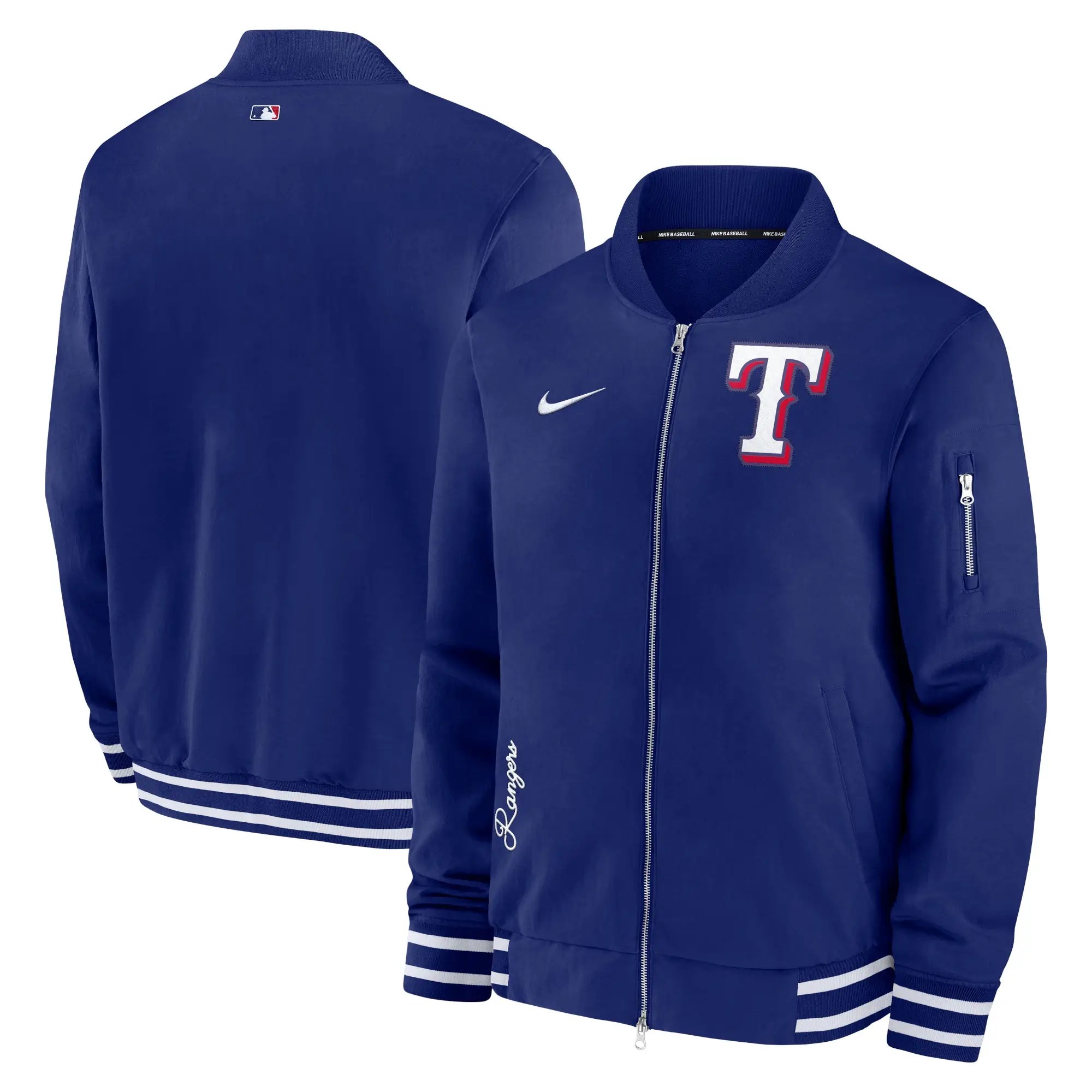Texas Rangers Royal Authentic Full-Zip Bomber Varsity Jacket