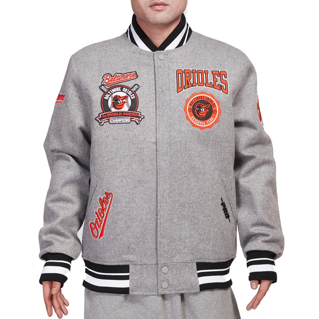 Baltimore Orioles Crest Emblem Rib Knitted Wool Varsity Jacket