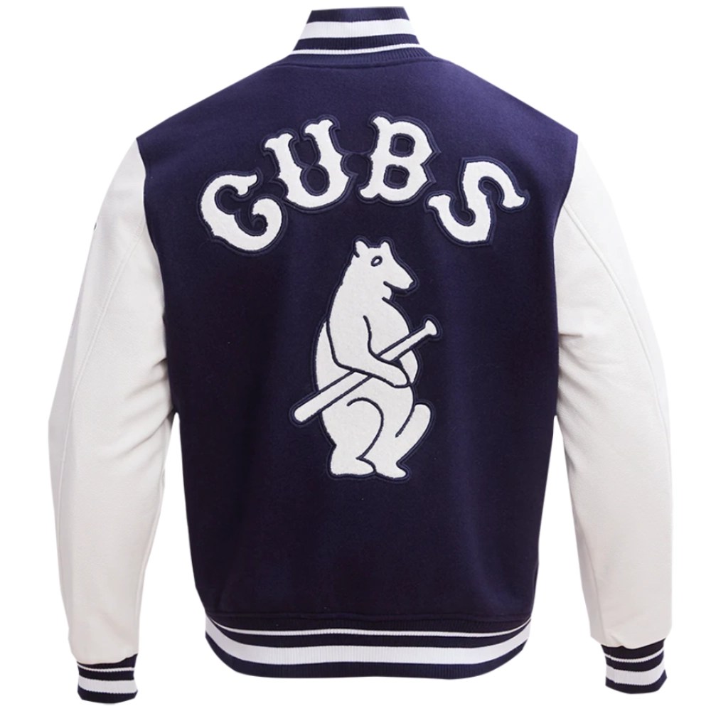 Alternative view of Chicago Cubs Retro Classic Navy/White Rib Wool & Leather Varsity Jacket