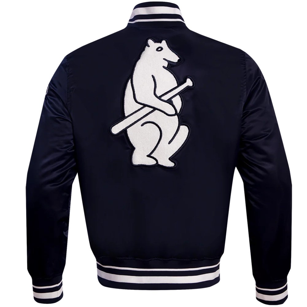 Alternative view of Chicago Cubs Retro Classic Rib knitted Satin Varsity Navy Jacket