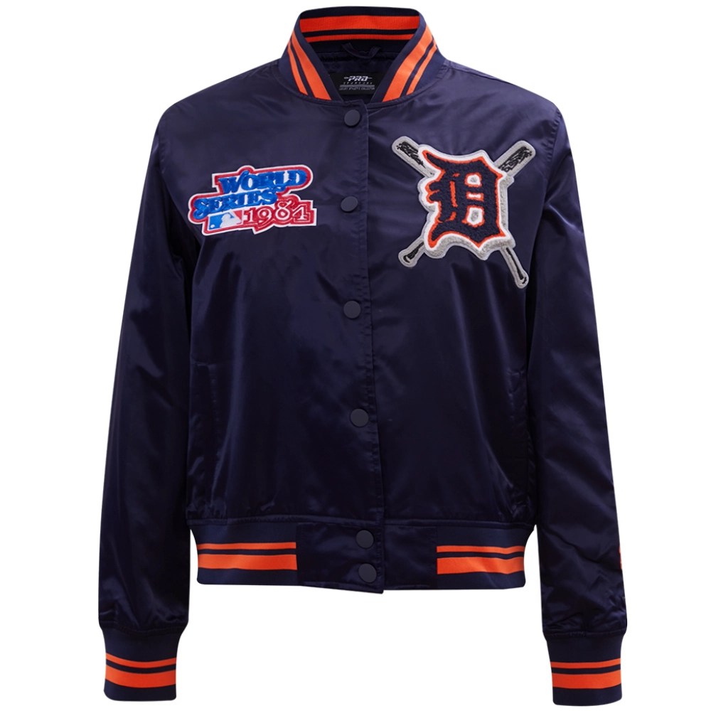 Detroit Tigers Women's Mashup Rib Full-Snap Satin Varsity Jacket