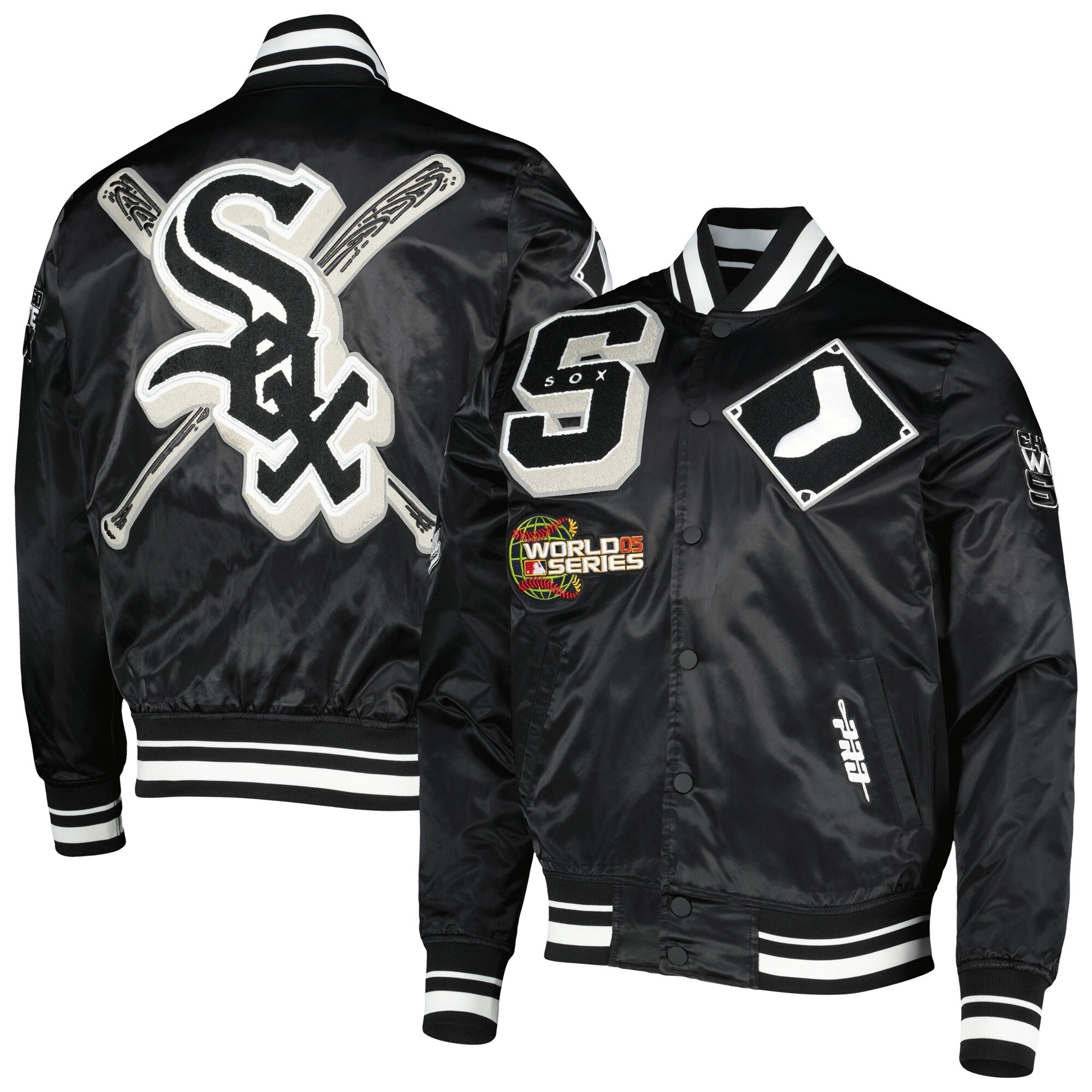 Alternative view of Chicago White Sox Black Mashup Full-Snap Satin Varsity Jacket