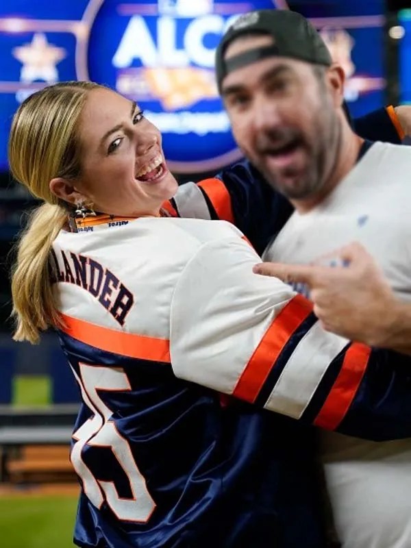 Astros Jacket Kate Upton Verlander Special Script Satin Varsity Jacket