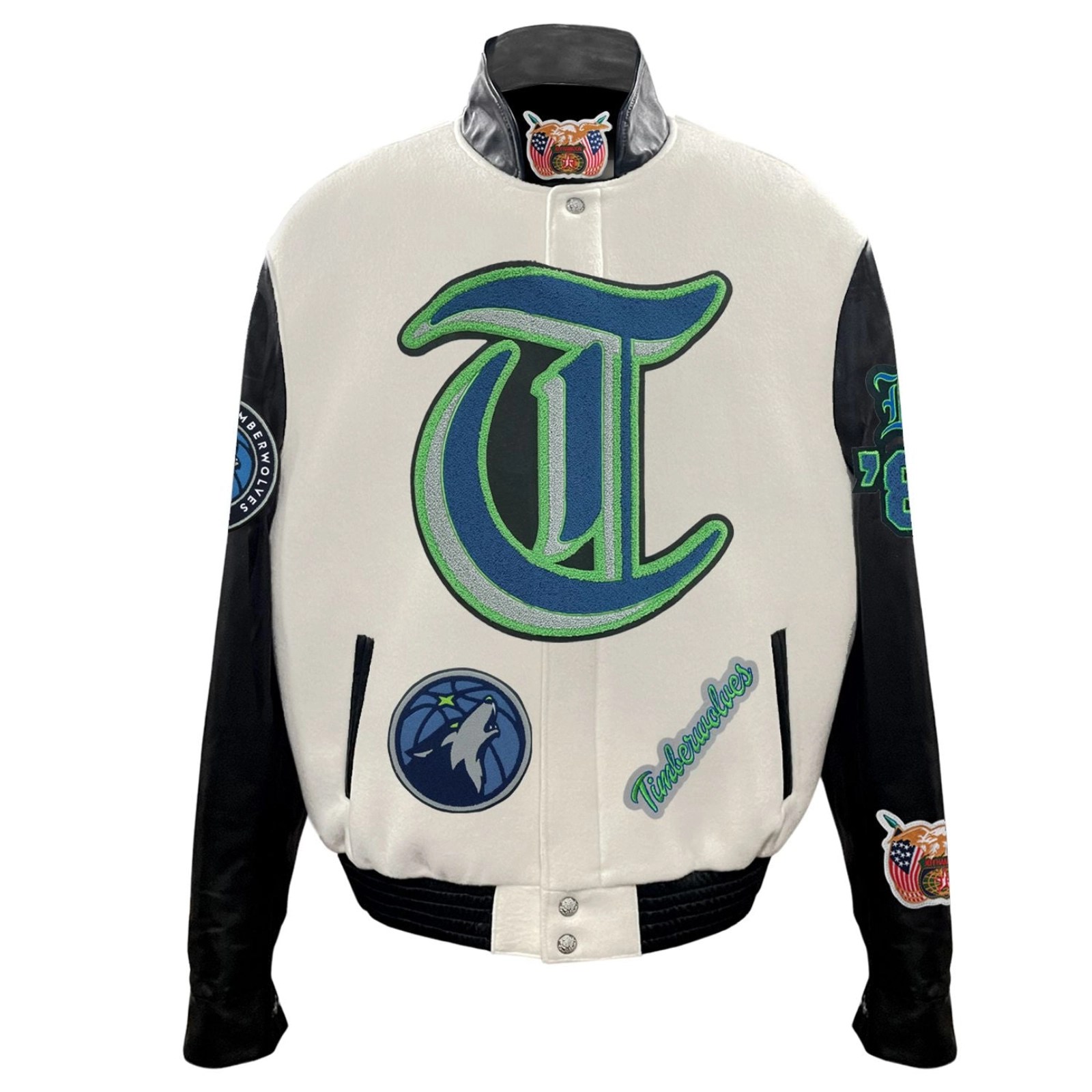 Minnesota Timberwolves Old English Wool & Leather Varsity White/Black Jacket