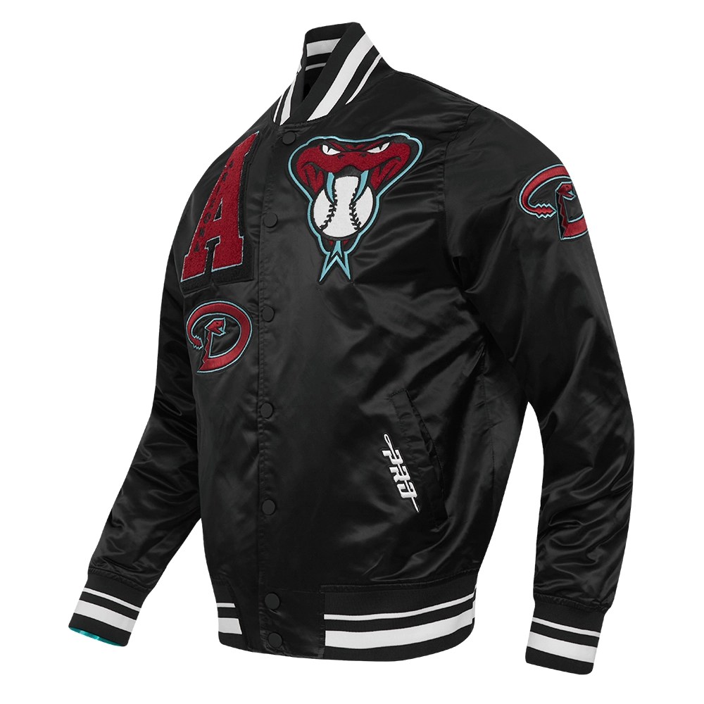 Alternative view of Arizona Diamondbacks Mashup Rib Knitted Satin Varsity Black Jacket