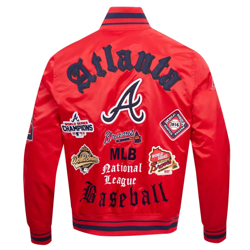 Atlanta Braves Old English Ribbed Knitted Red Satin Varsity