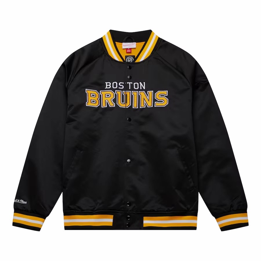 Boston Bruins Raglan Throwback Wordmark Satin Varsity Jacket