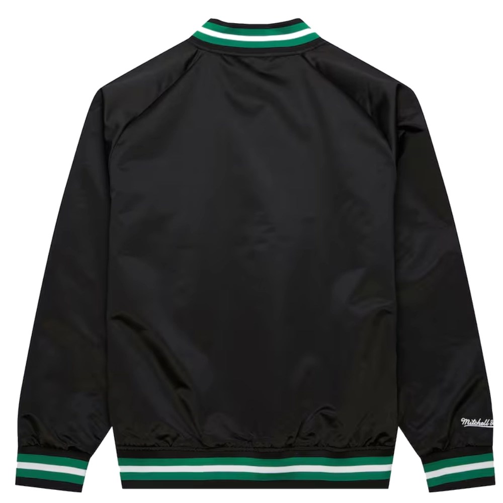Alternative view of Boston Celtics Throwback Wordmark Raglan Full-Snap Black Satin Varsity Jacket