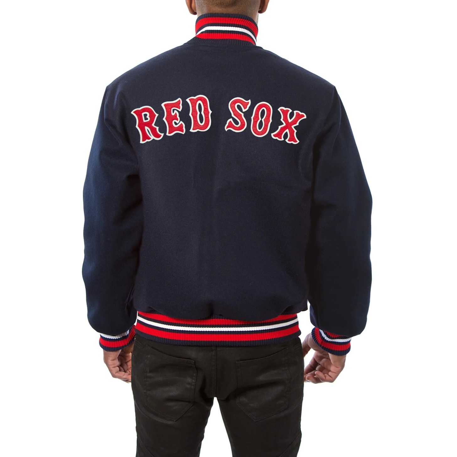 Alternative view of Boston Red Sox One Color Letterman Handcrafted Logo Navy Wool Varsity Jacket