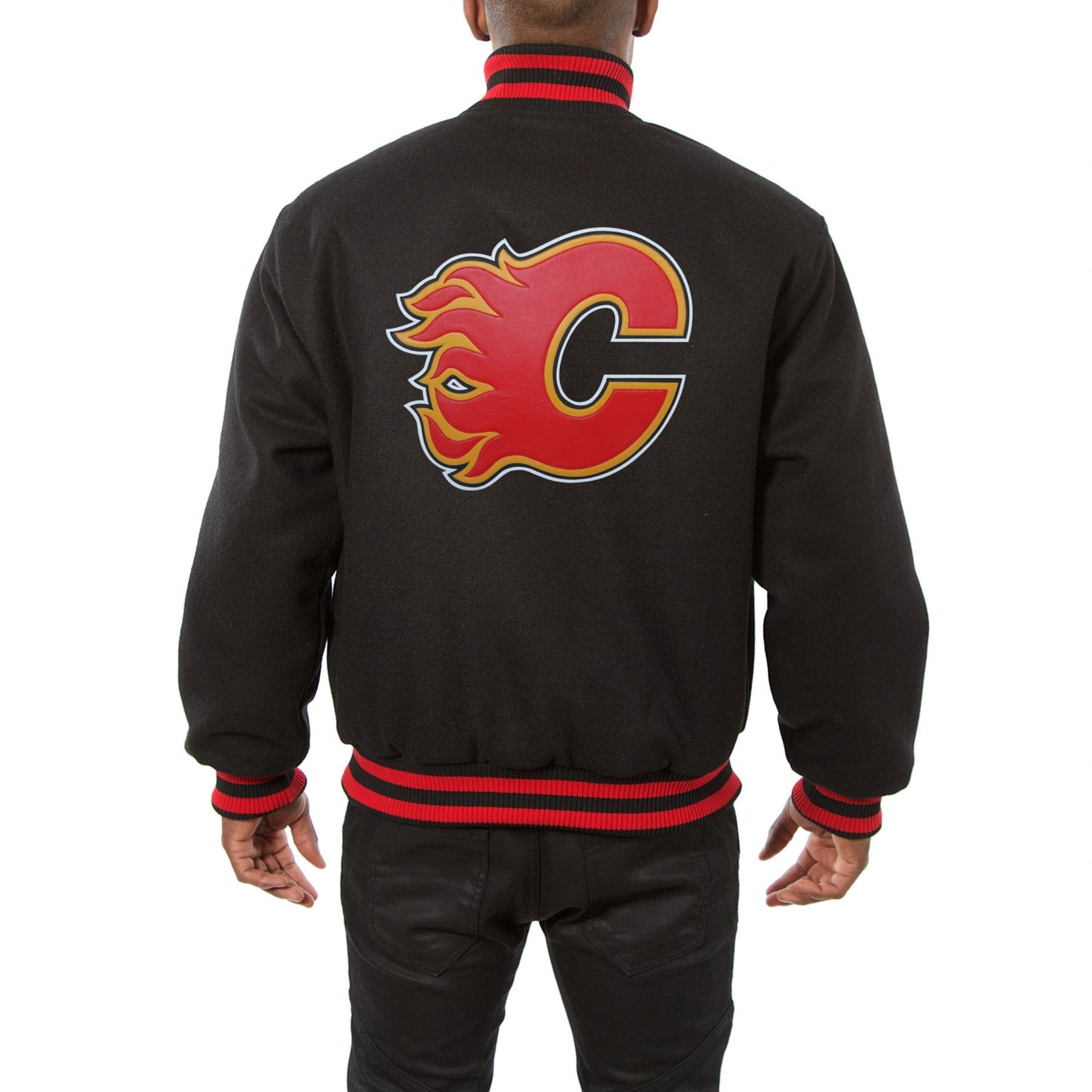 Alternative view of Calgary Flames One Color Black Wool Varsity Jacket
