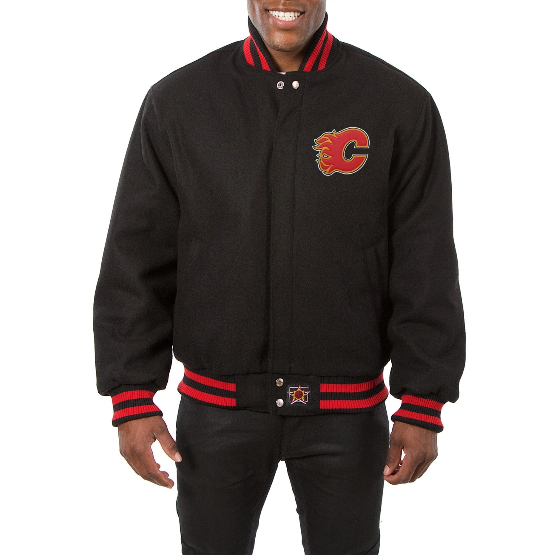 Calgary Flames One Color Black Wool Varsity Jacket