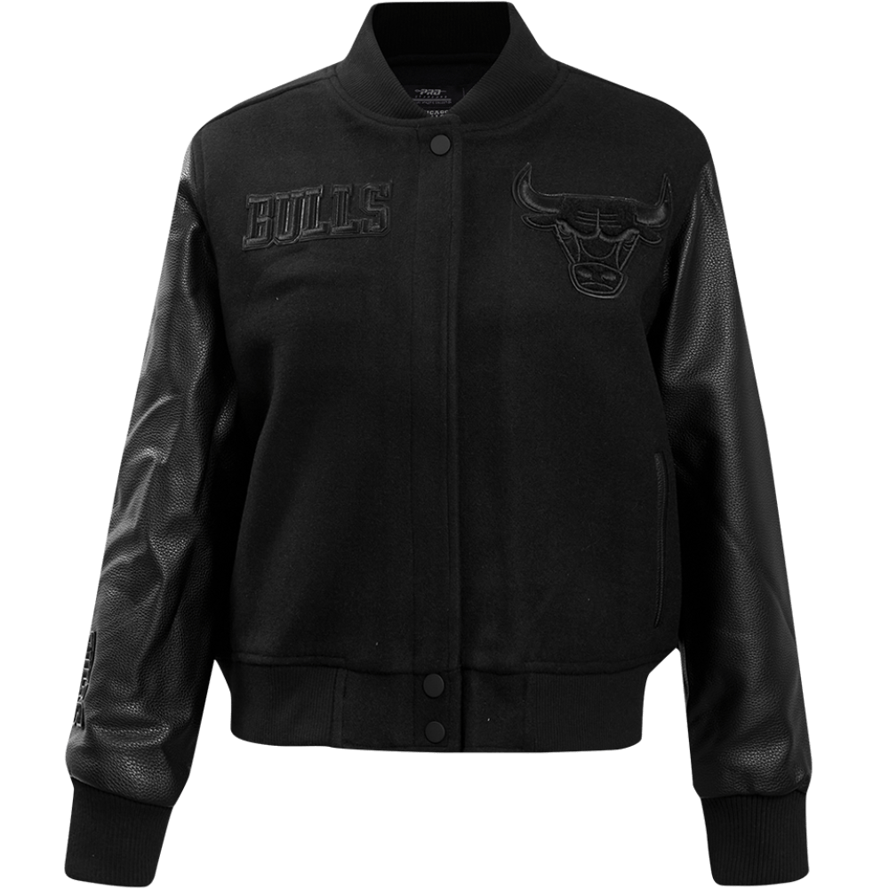 Chicago Bulls Women's Triple Black Wool & Leather Varsity
