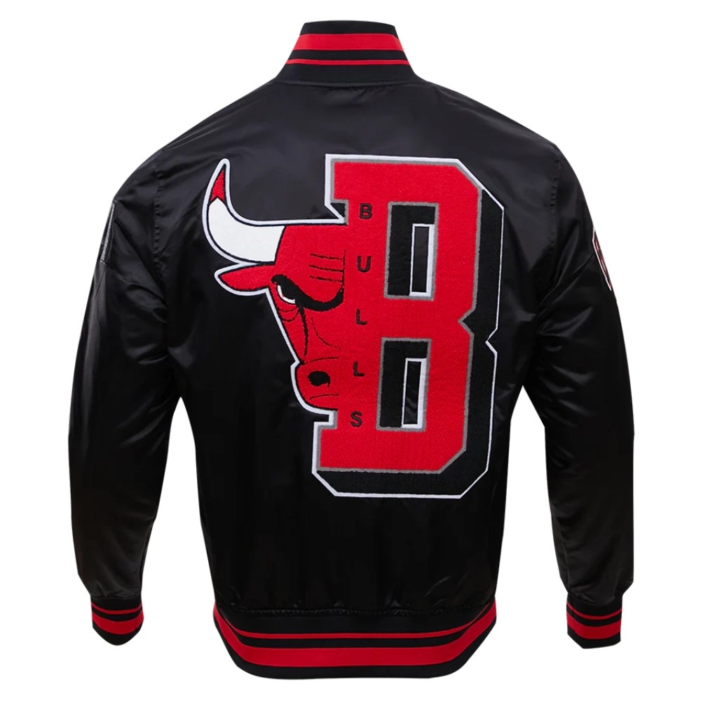 Chicago Bulls Mashup Full-Snap Black Satin Varsity Jacket