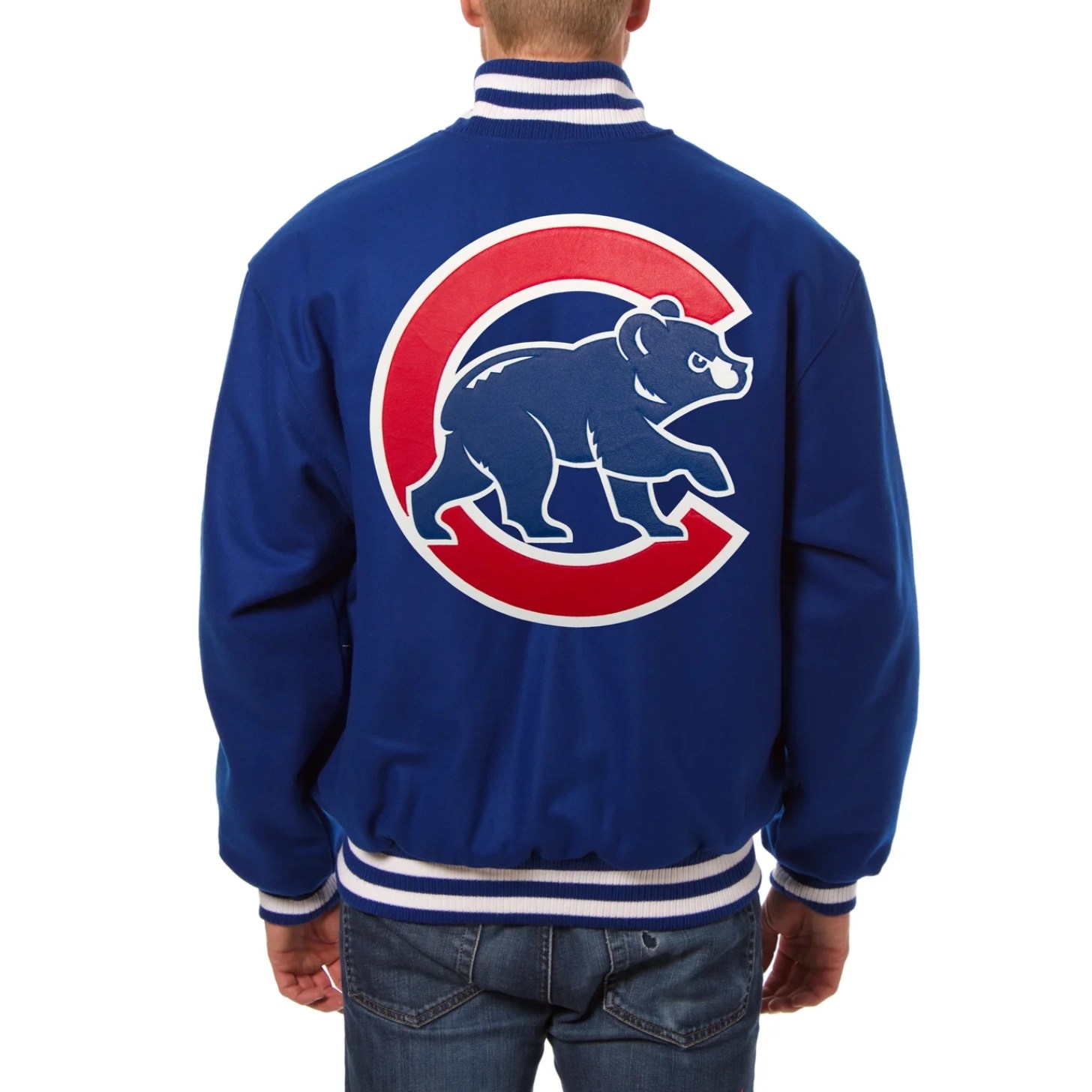 Alternative view of Chicago Cubs One Color Handcrafted Logo Wool Varsity Blue Jacket