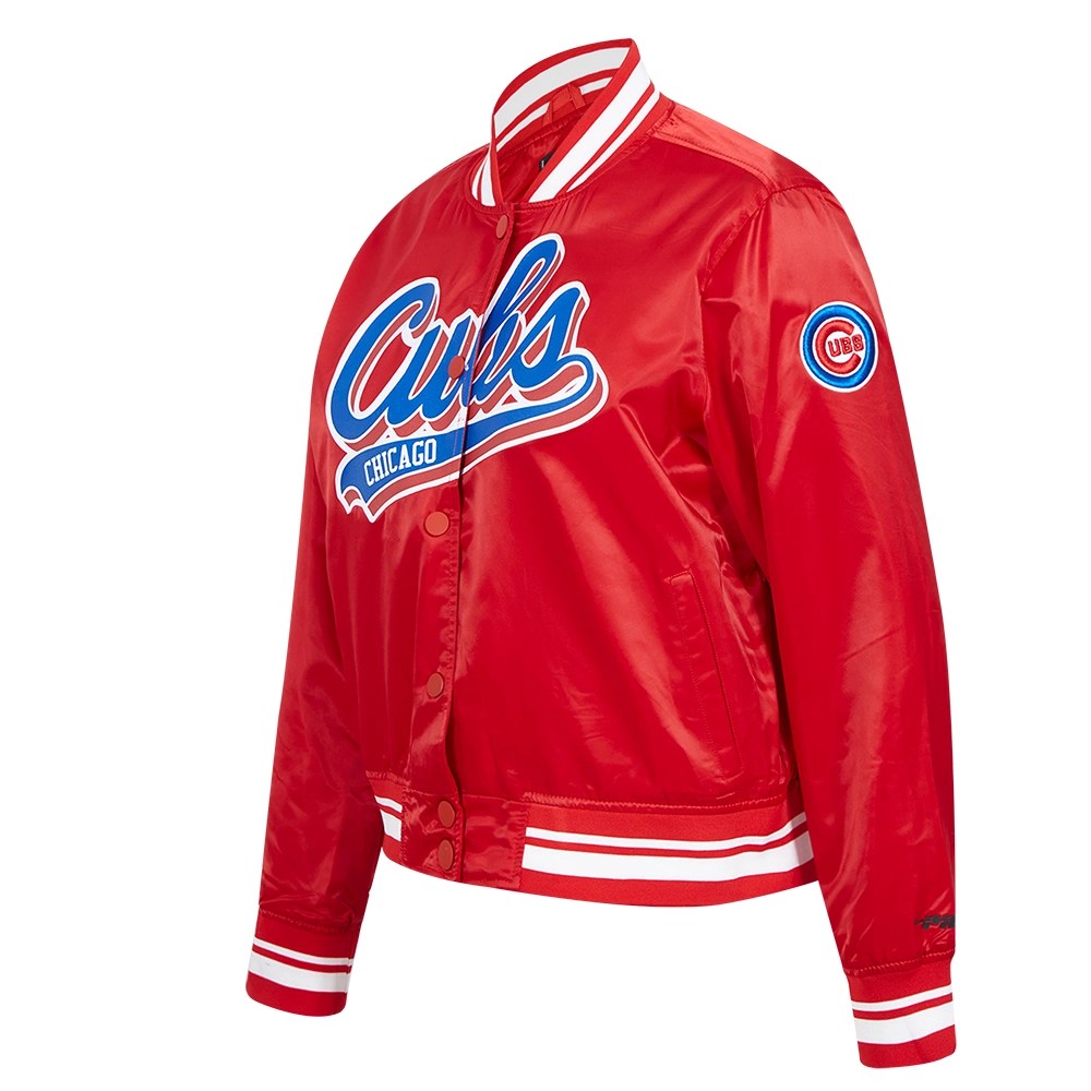 Alternative view of Chicago Cubs Script Tail Women's Satin Varsity Jacket - Red