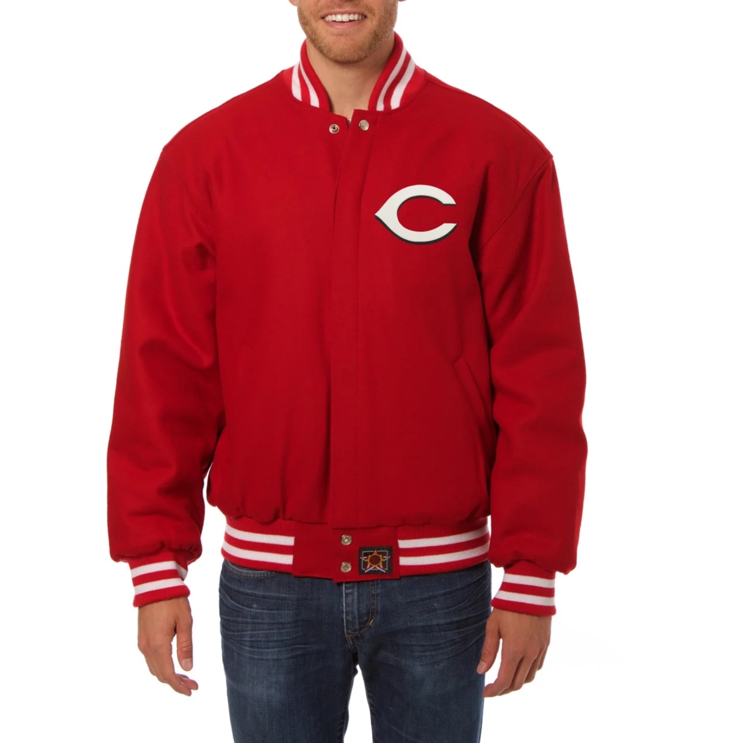 Cincinnati Reds One Color Handcrafted Logo Wool Varsity Jacket - Red