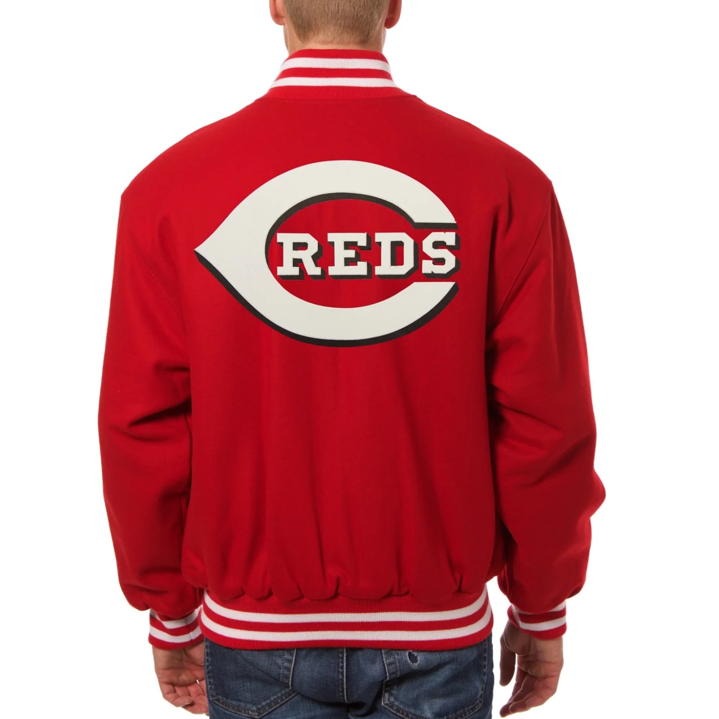 Alternative view of Cincinnati Reds One Color Handcrafted Logo Wool Varsity Jacket - Red