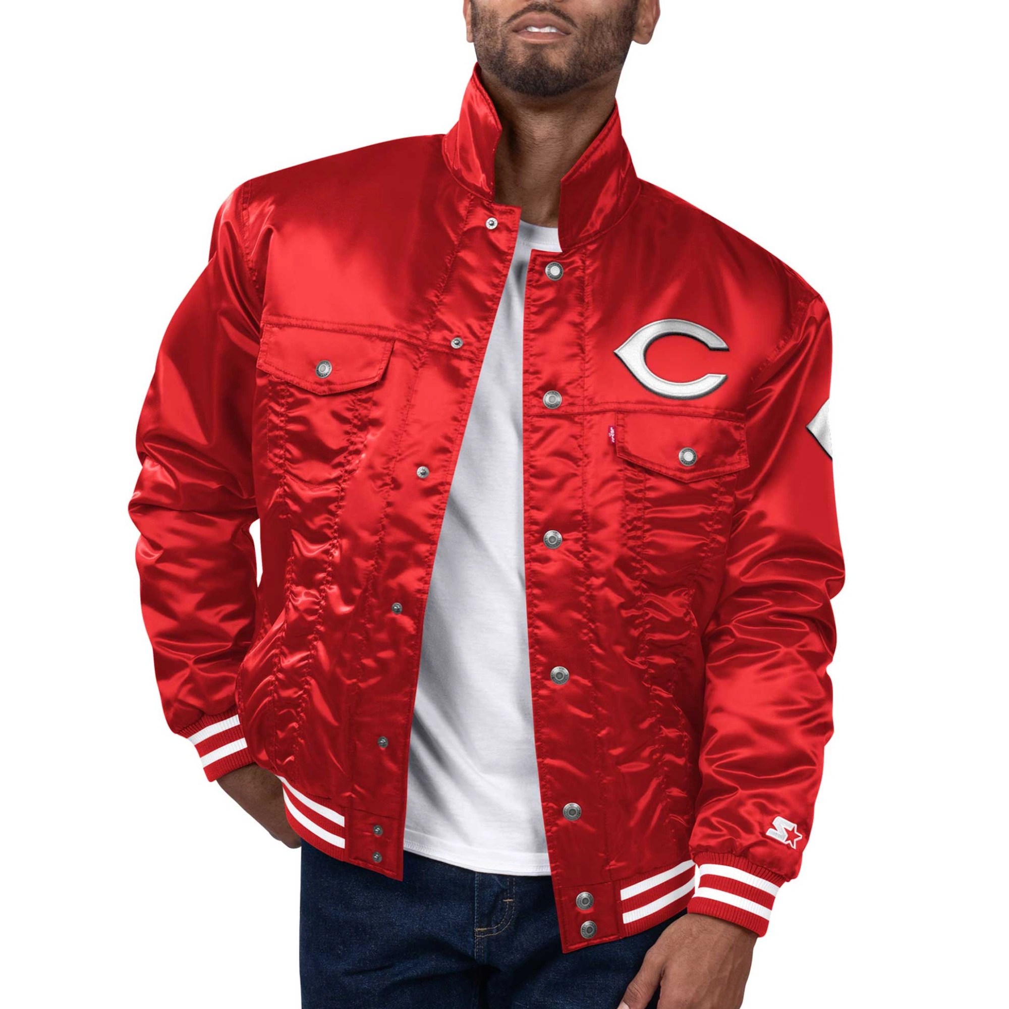 Cincinnati Reds Satin Trucker Jacket - Red