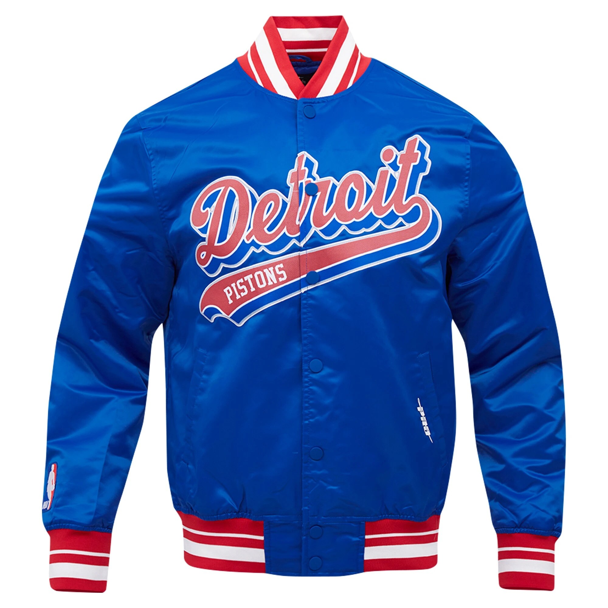 Alternative view of Detroit Pistons Script Tail Blue Satin Varsity Jacket