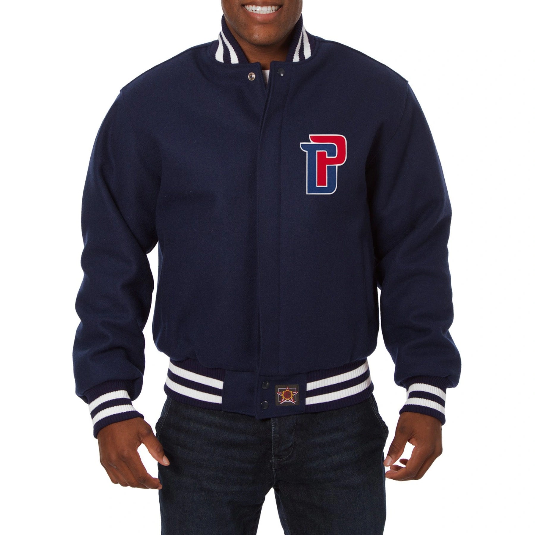 Detroit Pistons One Color Navy Wool Varsity Jacket