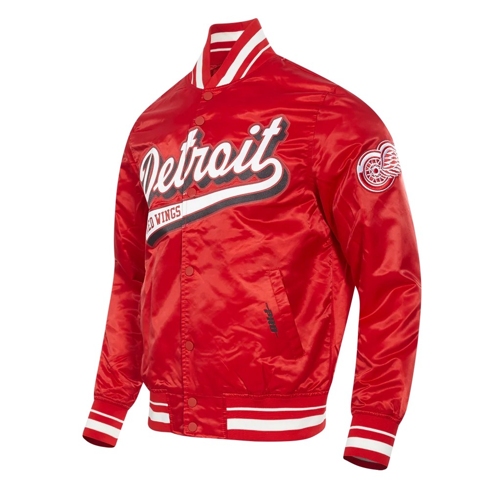 Alternative view of Detroit Red Wings Script Tail Red Satin Varsity Jacket