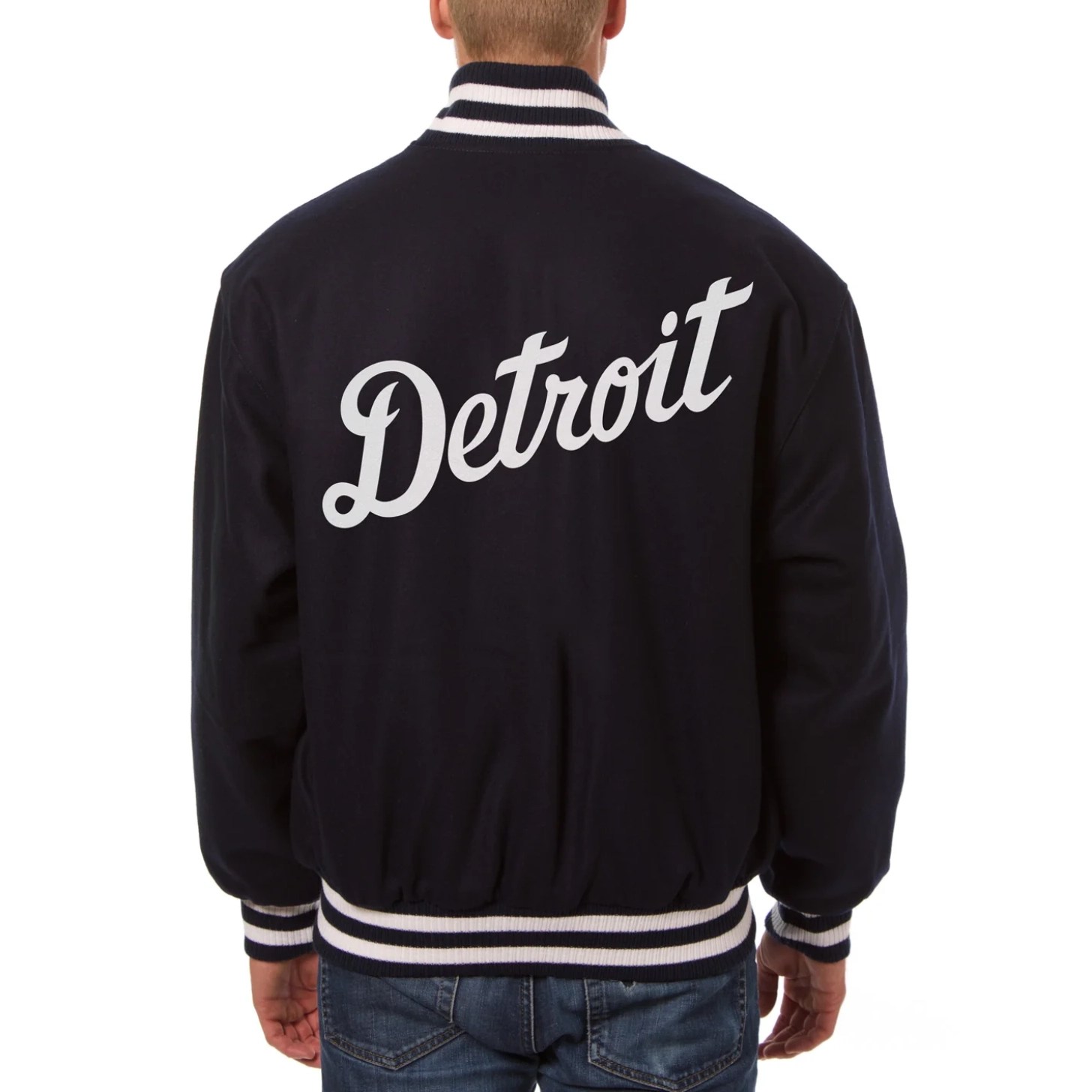Alternative view of Detroit Tigers One Color Handcrafted Logo Navy Wool Varsity Jacket