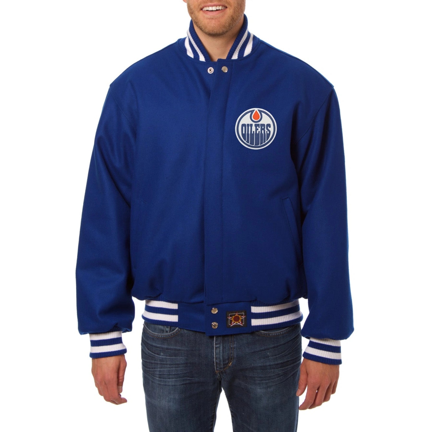 Edmonton Oilers One Color Blue Wool Varsity Jacket