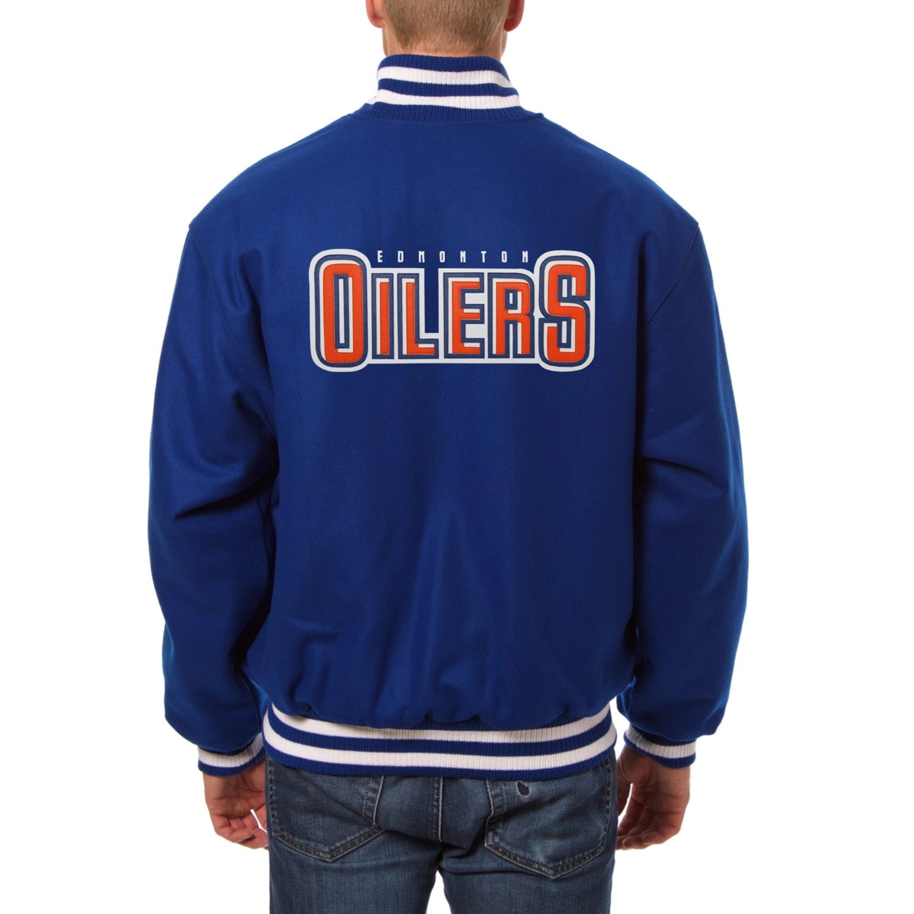 Alternative view of Edmonton Oilers One Color Blue Wool Varsity Jacket