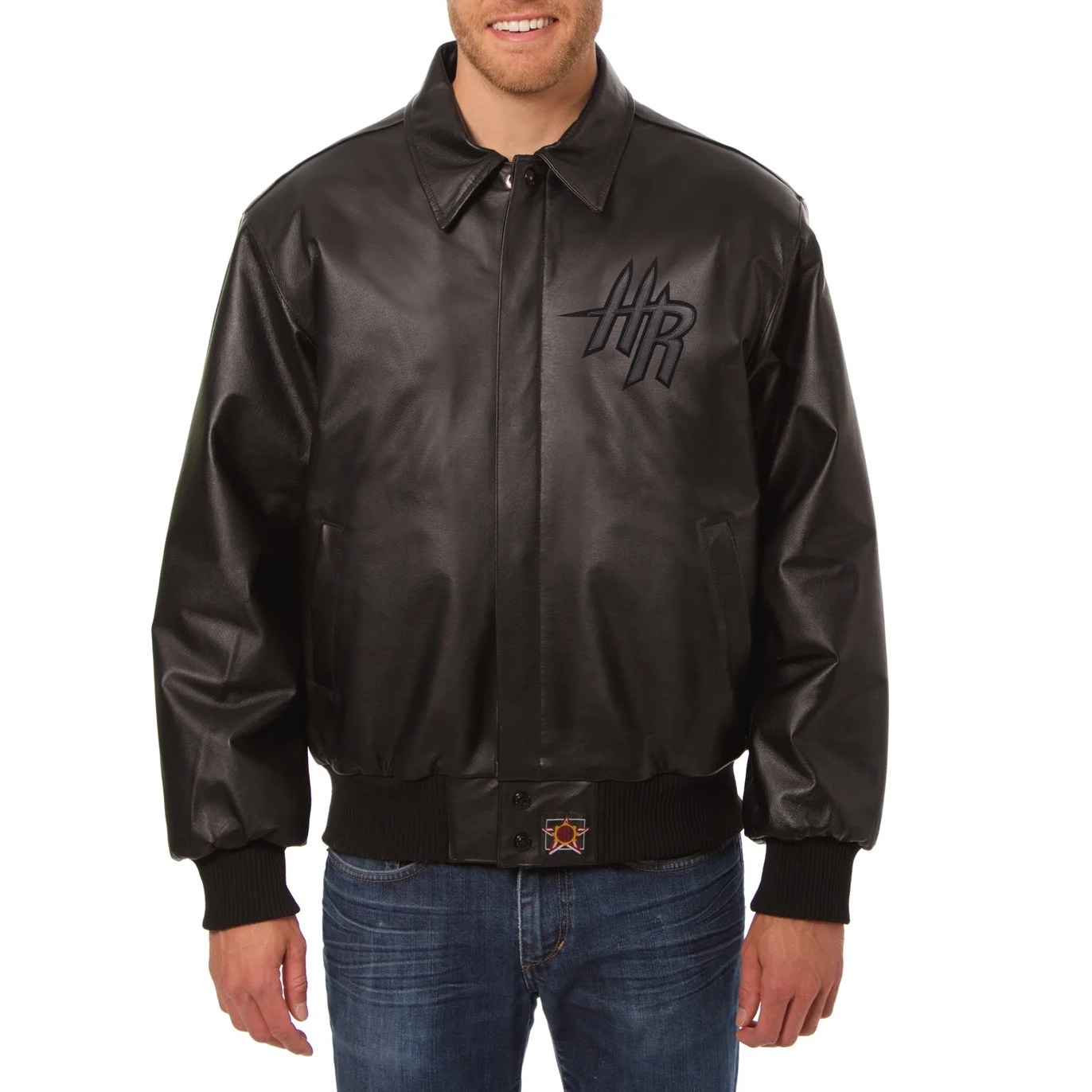 Houston Rockets Shirt Collar Full Leather Bomber Varsity Black Jacket