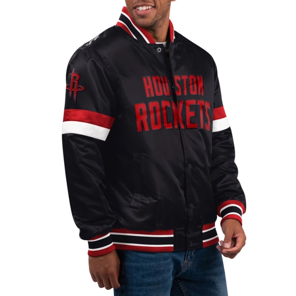 Houston Rockets Home Game Black Satin Varsity Jacket