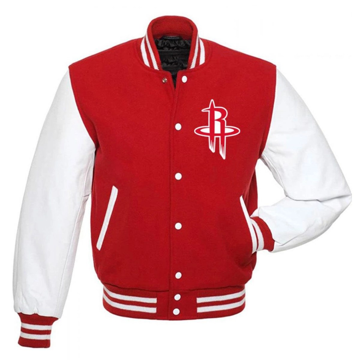 Houston Rockets Letterman Red/White Wool & Leather Varsity Jacket