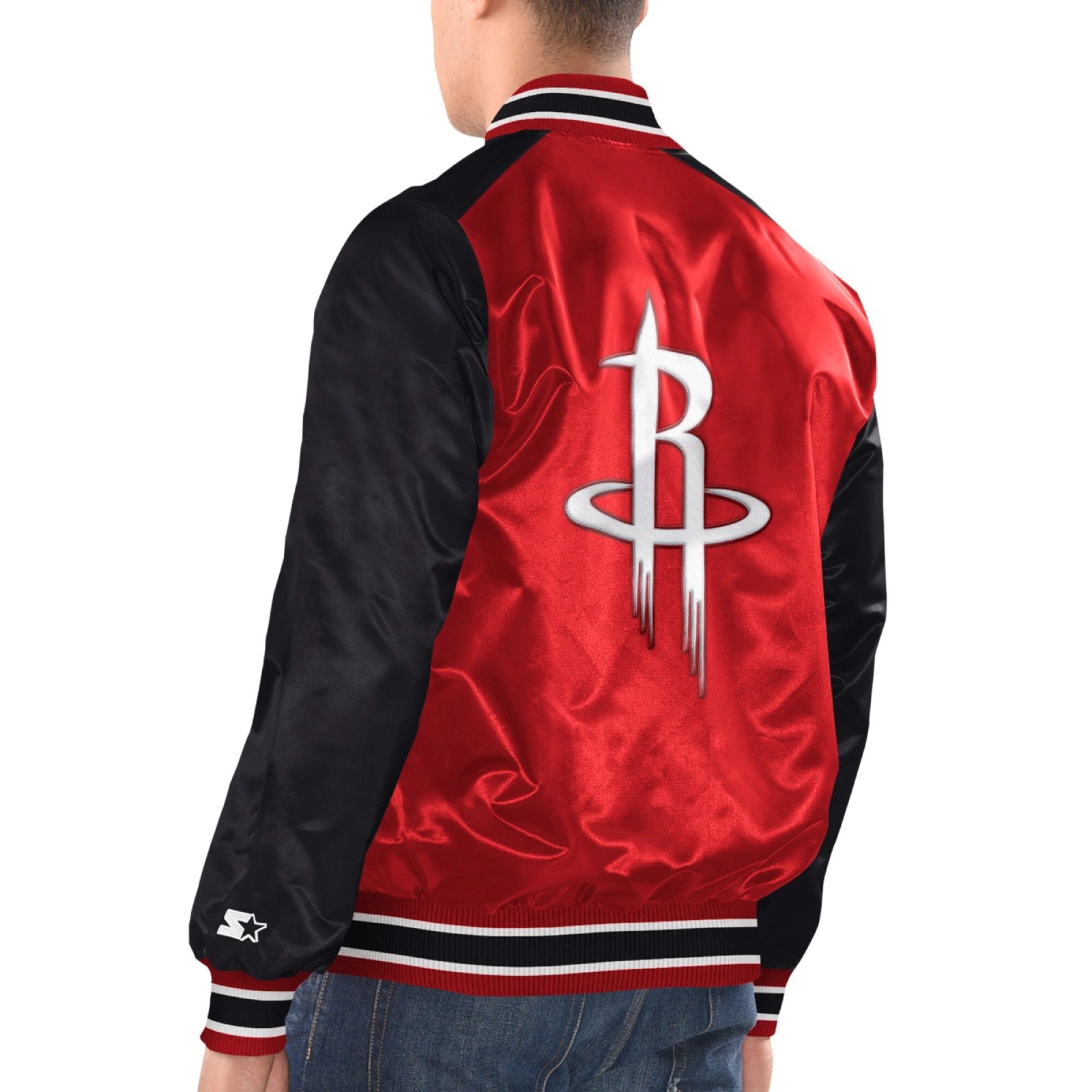 Alternative view of Houston Rockets Renegade Satin Varsity Red/Black Jacket