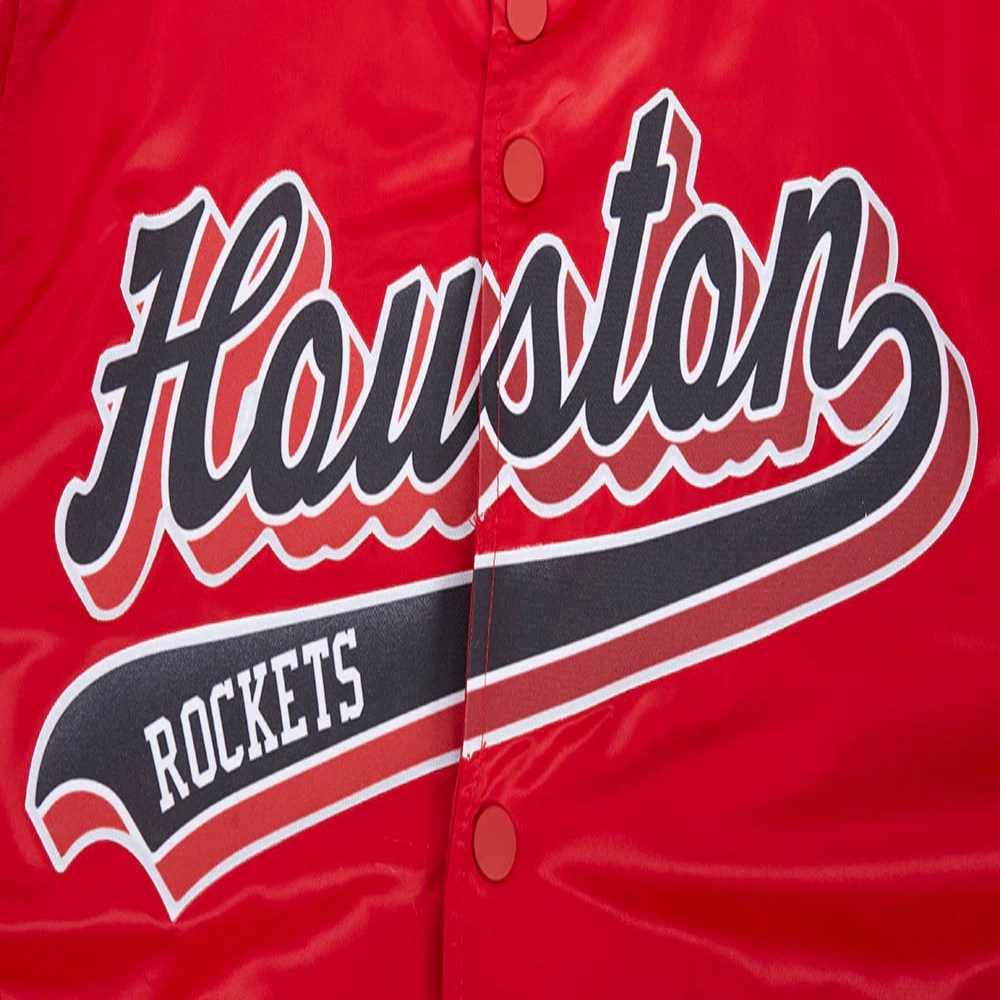 Houston Rockets Script Tail Full-Snap Red Satin Varsity Jacket - Image 5