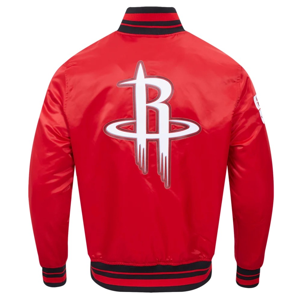 Houston Rockets Script Tail Full-Snap Red Satin Varsity Jacket - Image 4