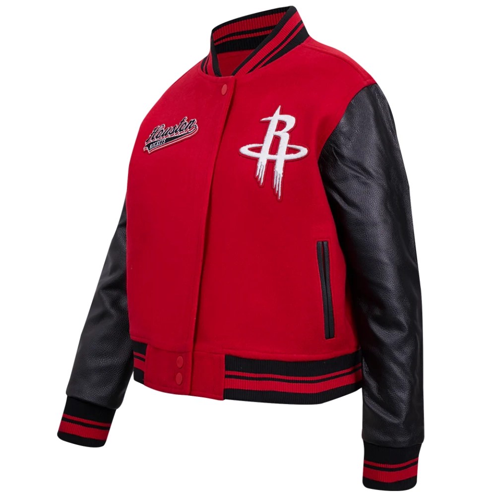 Alternative view of Houston Rockets Script Tail Women's Red/Black Wool & Leather Varsity Jacket